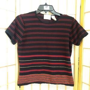 Emma James Metallic Gold Striped Pullover Sweater